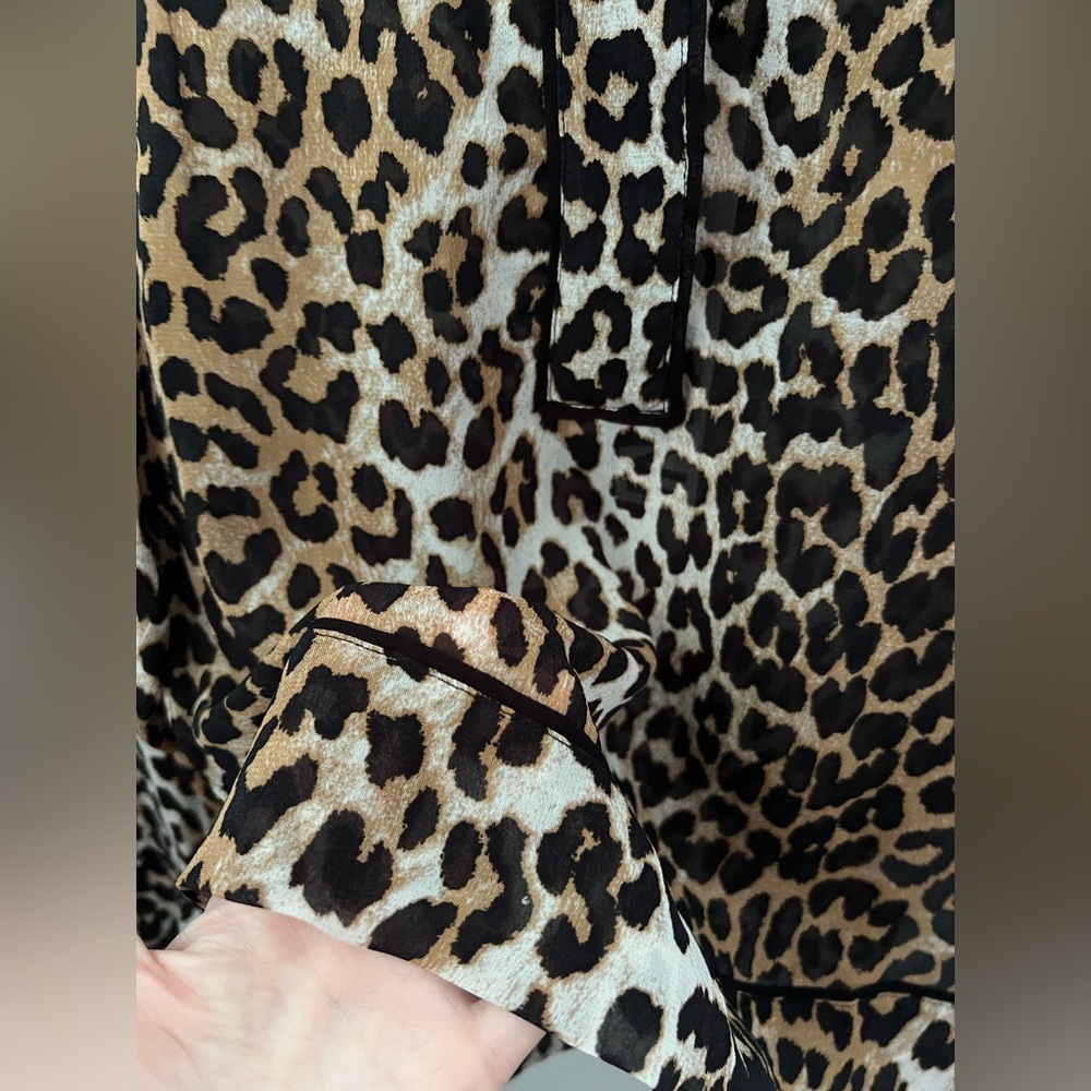 GANNI Printed Georgette Shirt Leopard Size 34 New - Picture 6 of 13
